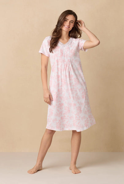 Coral Toile Waltz Cotton Knit Nightgown 62672-817