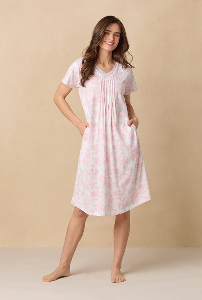 Coral Toile Waltz Cotton Knit Nightgown 62672-817