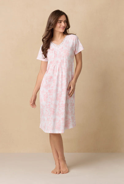 Coral Toile Waltz Cotton Knit Nightgown 62672-817