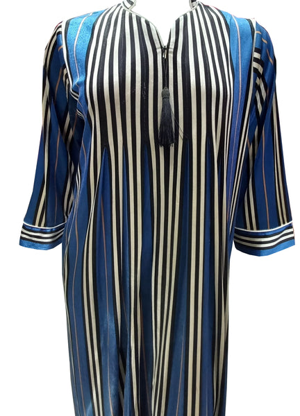 Women's long-sleeved striped velvet dress with a long zipper 4493