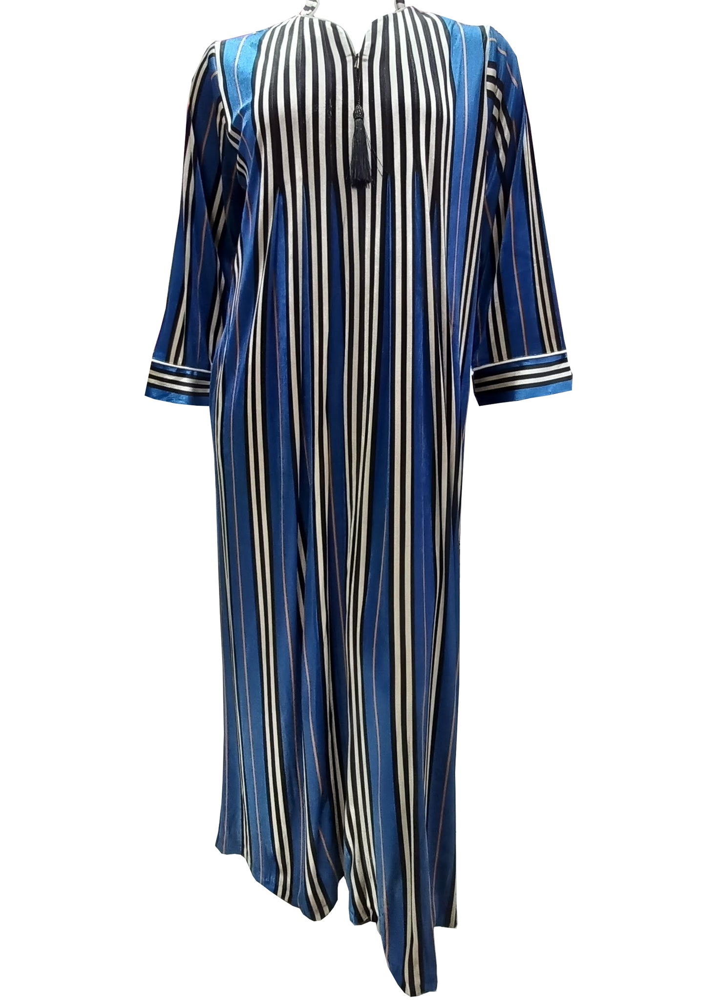 Women's long-sleeved striped velvet dress with a long zipper 4493