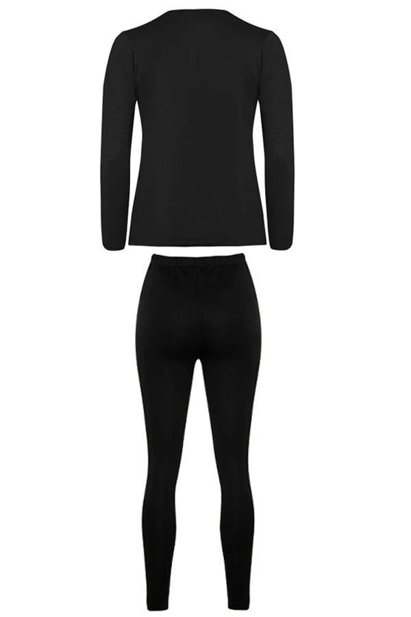 Women's Black Long Sleeve V Neck Thermal Underwear 30275/30306