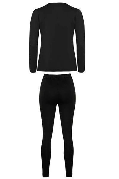 Women's Black Long Sleeve V Neck Thermal Underwear 30275/30306