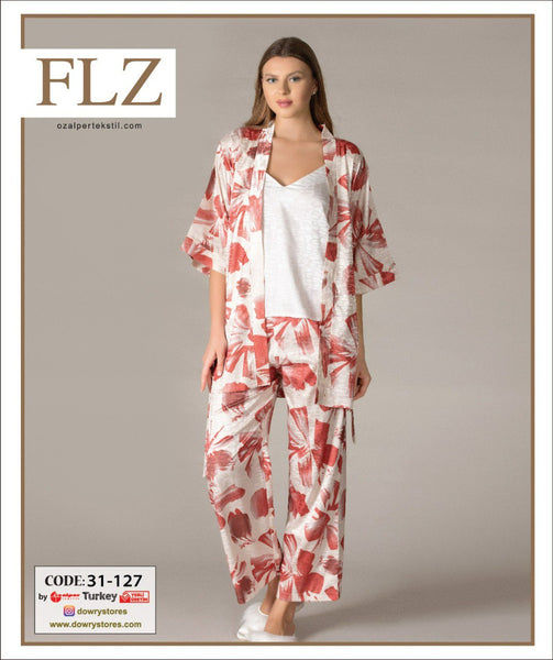 WOMEN'S SUMMER DRESSING GOWN THREE PIECE SET FLZ 31-127