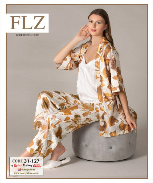 WOMEN'S SUMMER DRESSING GOWN THREE PIECE SET FLZ 31-127