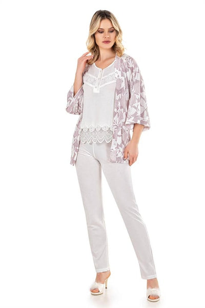 WOMEN'S SUMMER TRIPLE SUIT WITH LACE DETAILED DRESSING Gown FLZ 31-74