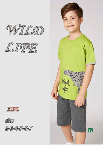 Boys' cotton pajamas, top with shorts - WILD LIFE 3290