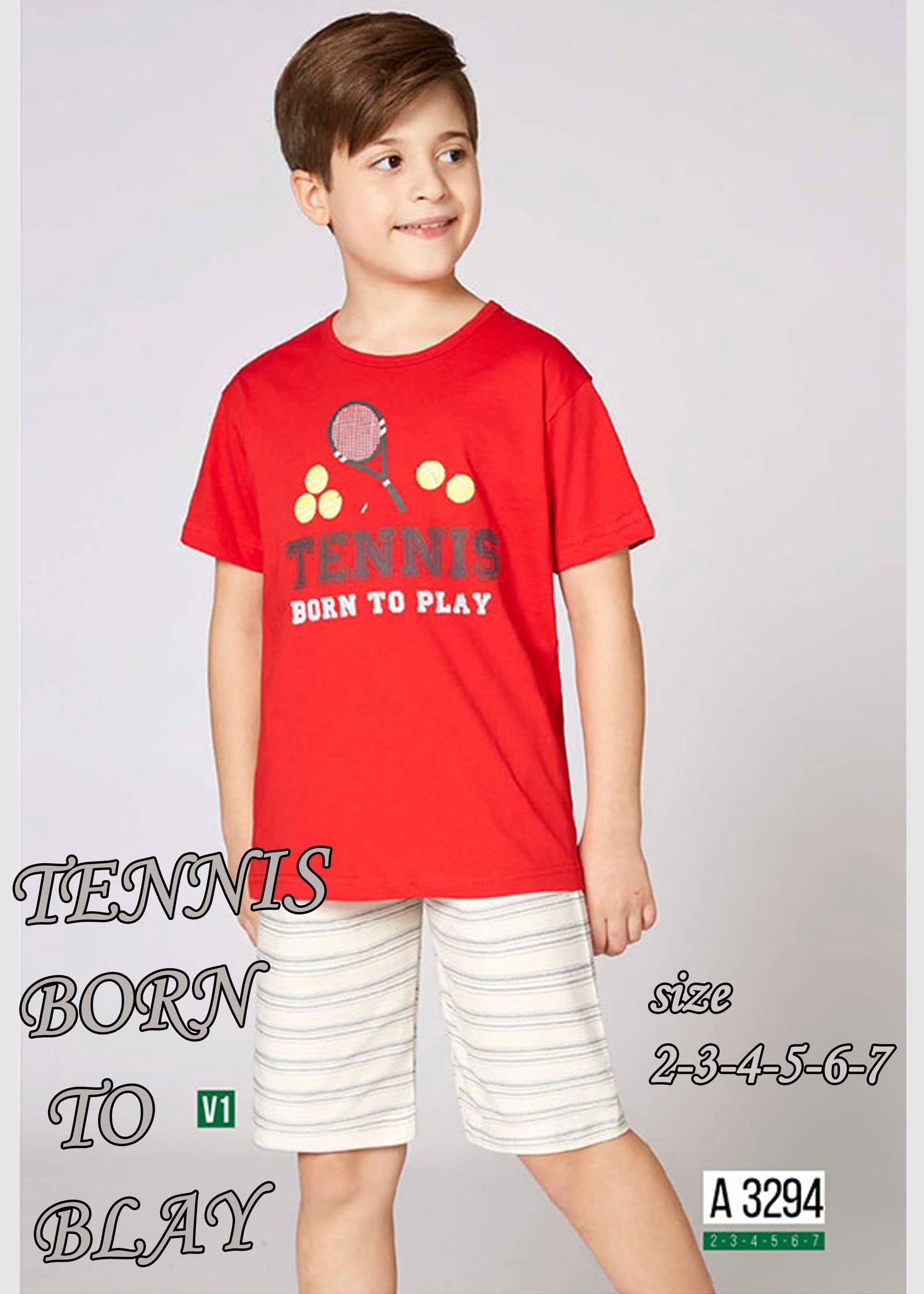 Boys' cotton pajamas, top with shorts - TENNIS  BORN  TO  BLAY 3294