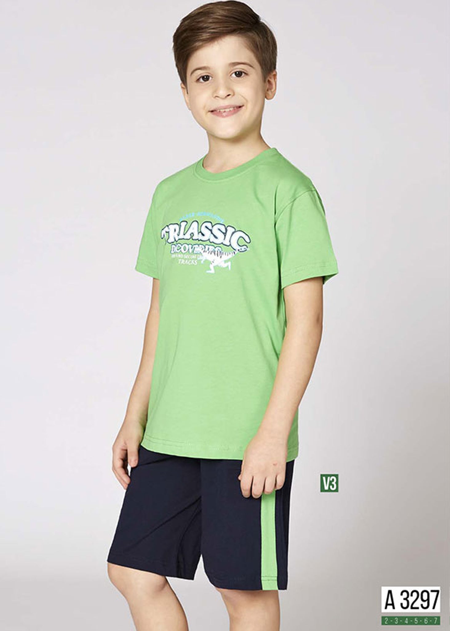 Boys' cotton pajamas, top with shorts - 3297