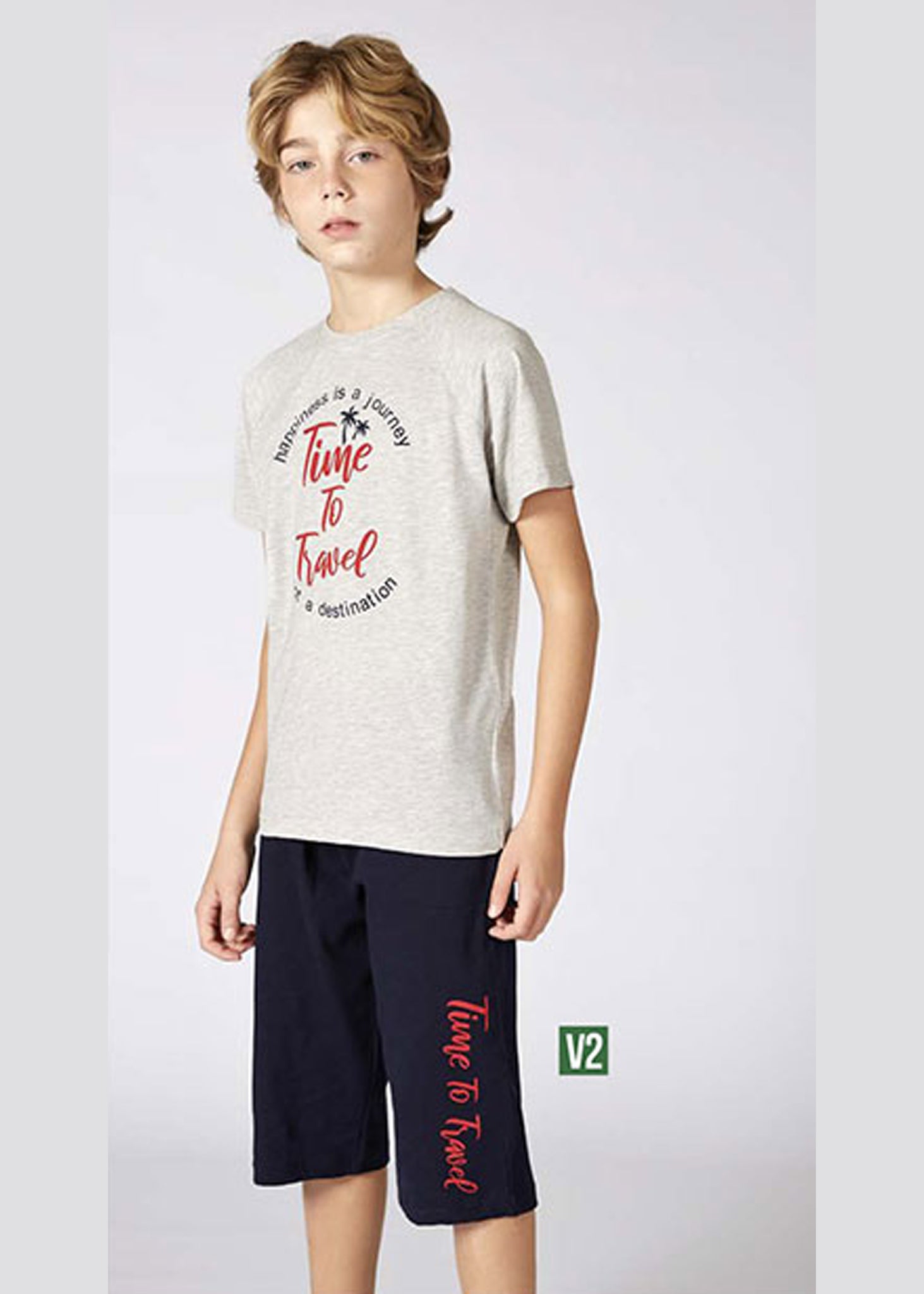 Boys' Turkish cotton pajamas, blouse with shorts 3323
