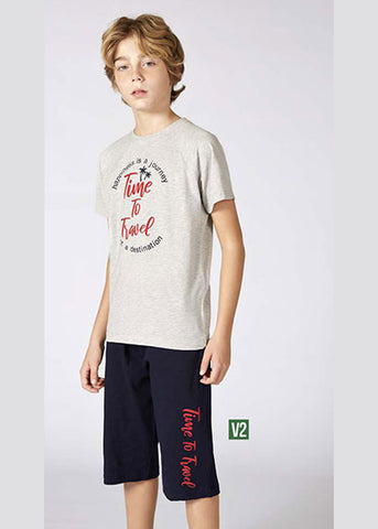 Boys' Turkish cotton pajamas, blouse with shorts 3323