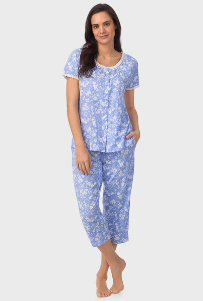 POWDER BLUE FLORAL CAP SLEEVE CAPRI PANT PJ SET A90002-469