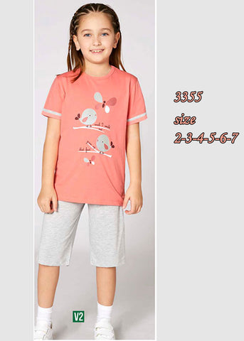 Girls' cotton pajamas with bird prints 3355