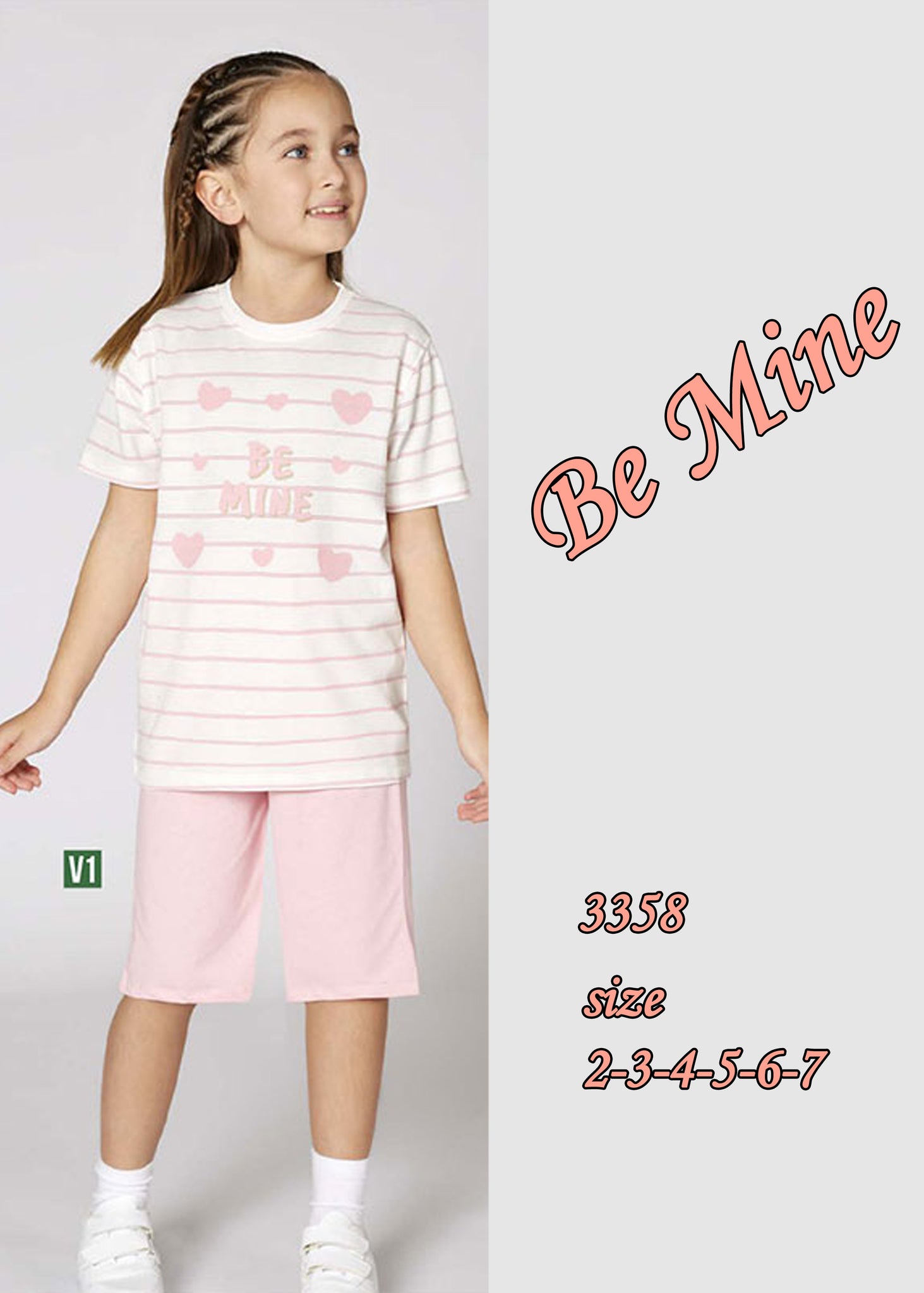 Girls' Cotton Pajamas with Hearts Print by Be Mine 3358