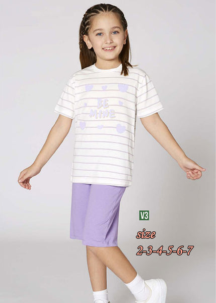 Girls' Cotton Pajamas with Hearts Print by Be Mine 3358