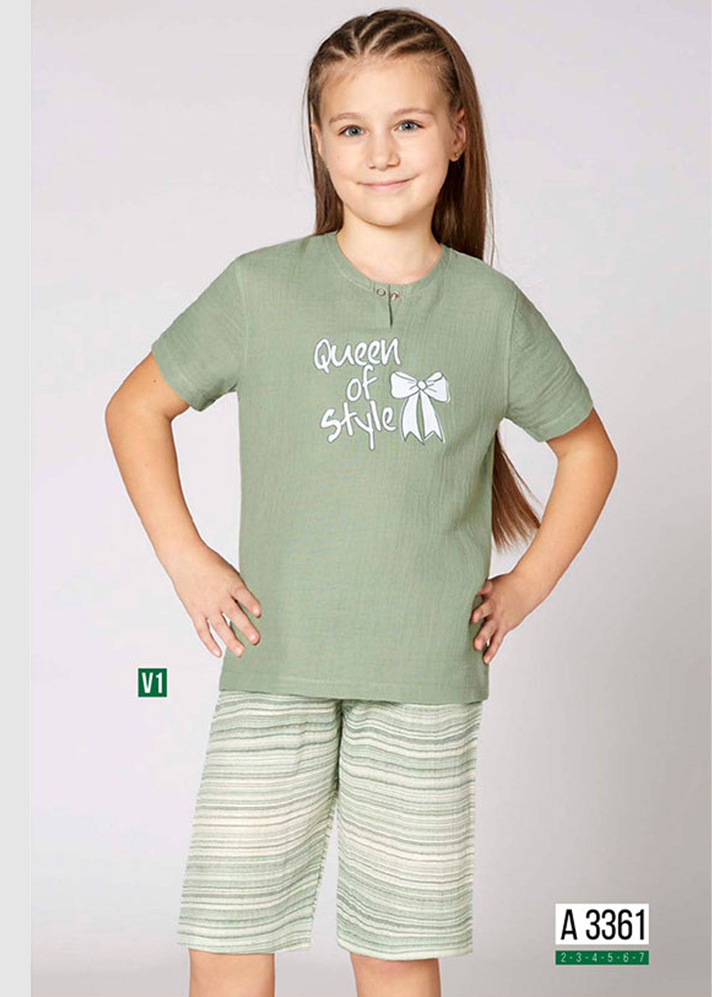 Girls' Cotton Pajamas, Queen of Style 3361