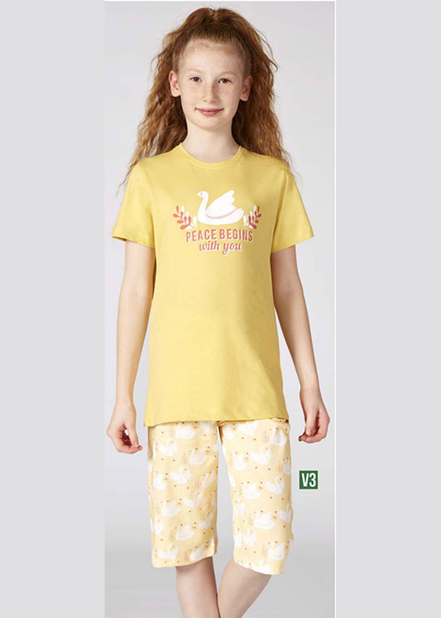 Turkish girls' cotton pajamas, large sizes 3390