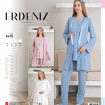 طقم بيجامة للحوامل / بيجامة بأكمام قصيرة مع روب طويل من الدانتيل / بيجامة حوامل قطنية - 3435