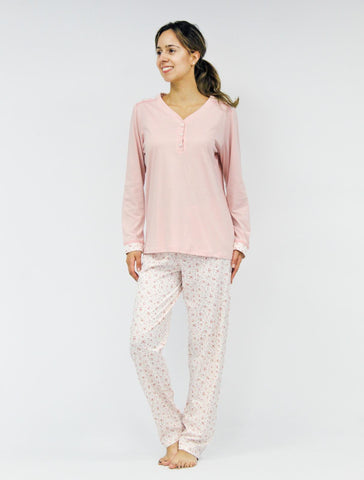 Women's pajama top with pants. Long sleeve, cool cotton, made in Portugal. 3702