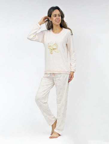 Women's long-sleeved pajamas, with rose-printed pants 3706