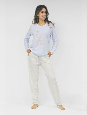 Women's pajama top with pants. Long sleeve, cool cotton, made in Portugal. 3714