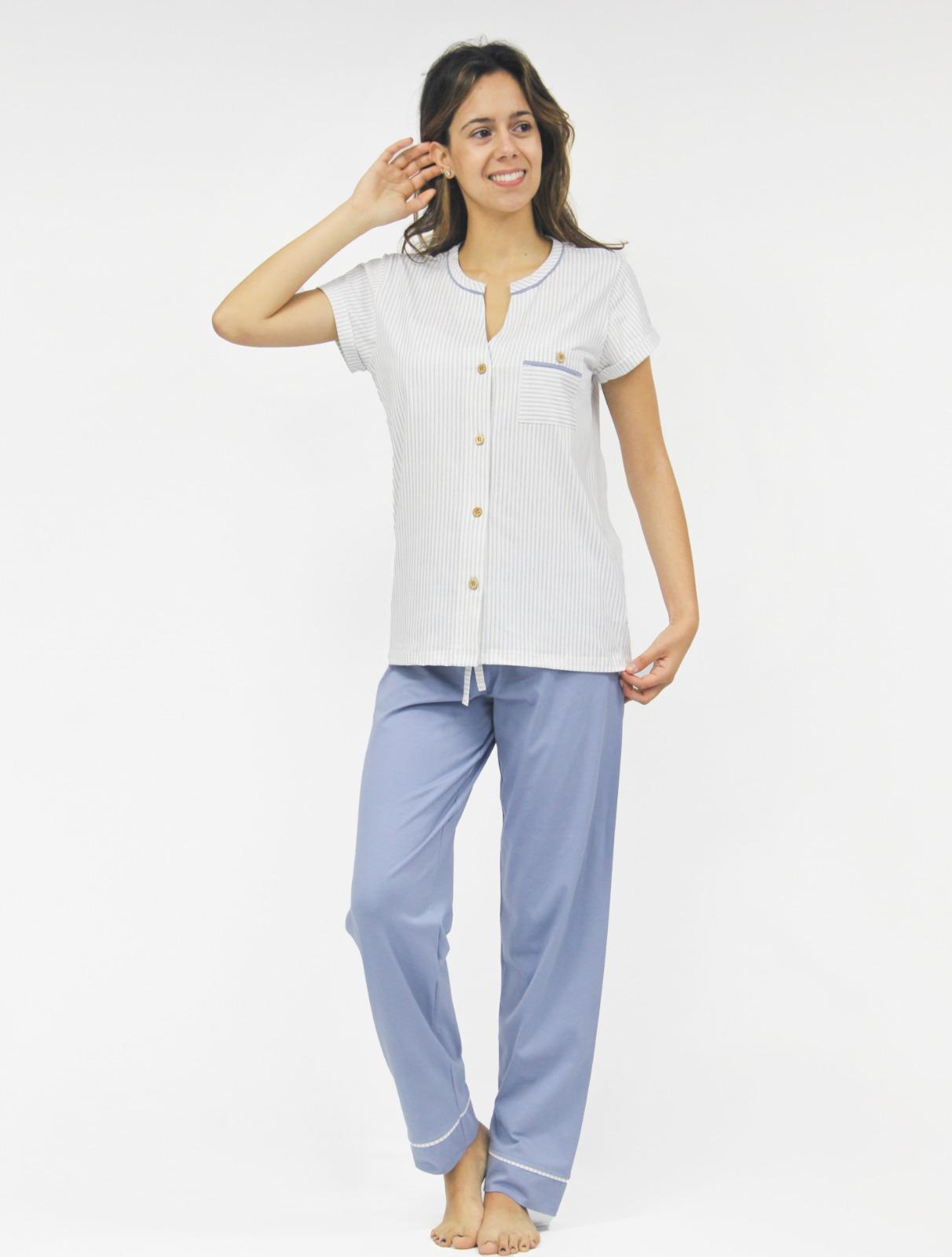 Women's pajama top with pants. Half sleeve, made of cool cotton, made in Portugal. 3725