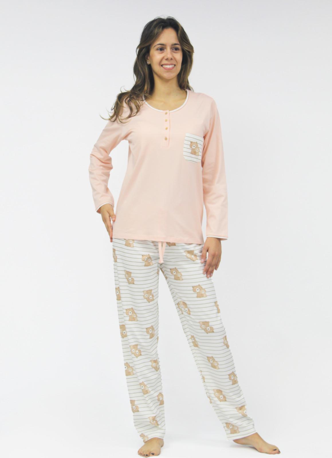 Women's pajama top with pants. Long sleeve, cool cotton, made in Portugal. 3731