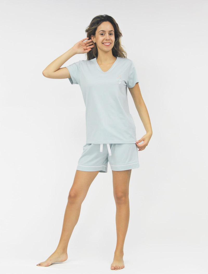 Women's pajama top with shorts. Half sleeve, cool cotton, made in Portugal. 3733