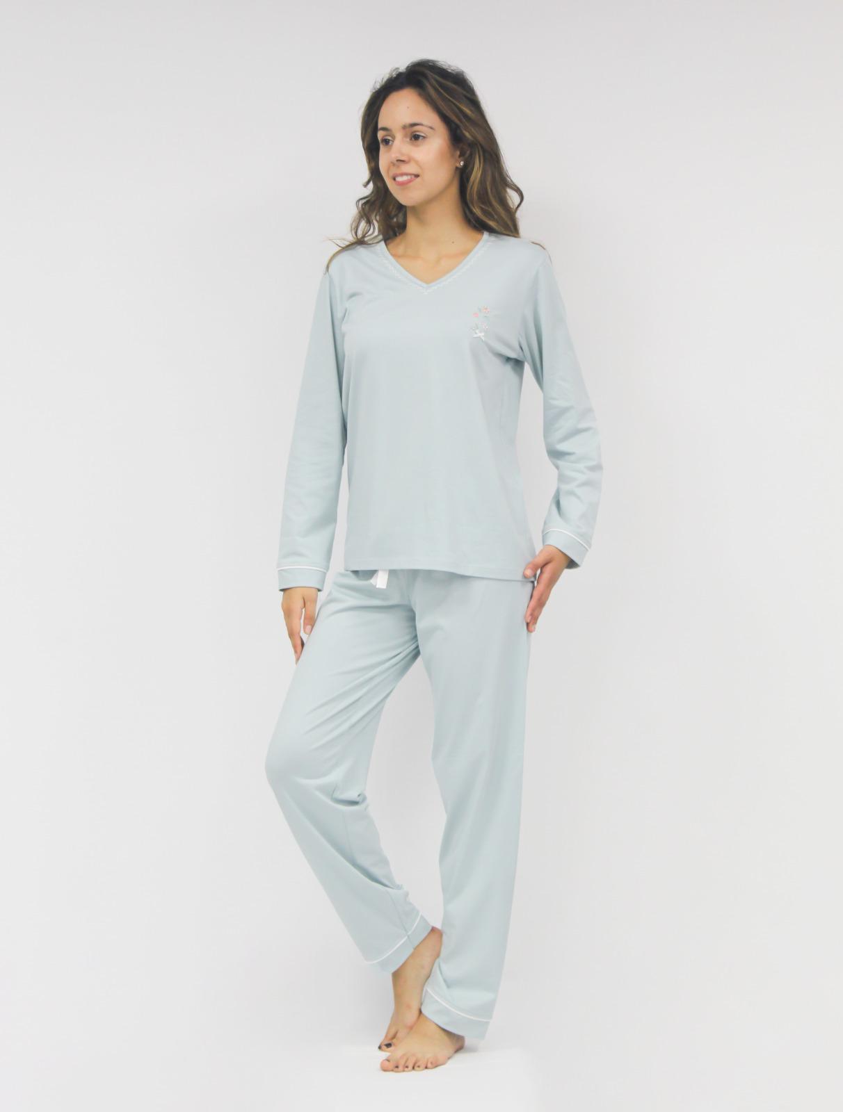 Women's pajama top with pants. Long sleeve, cool cotton, made in Portugal. 3734