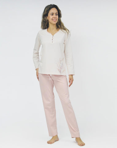 Women's long-sleeved pajamas, with plain pants 3743