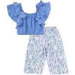 Little Girls 4-16 Flutter Sleeve Textured Woven Top & Printed Textured Woven Pant Set 12393