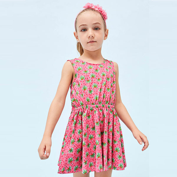 MAYORAL Girls Pink Palm Tree Dress 3943-026