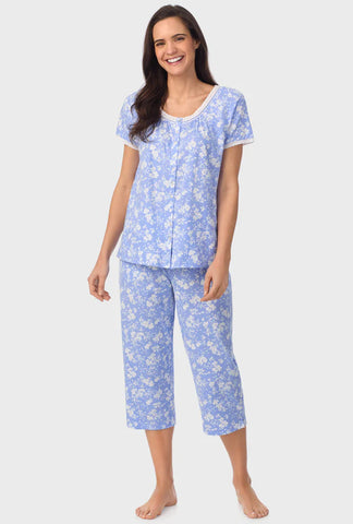 POWDER BLUE FLORAL CAP SLEEVE CAPRI PANT PJ SET A90002-469