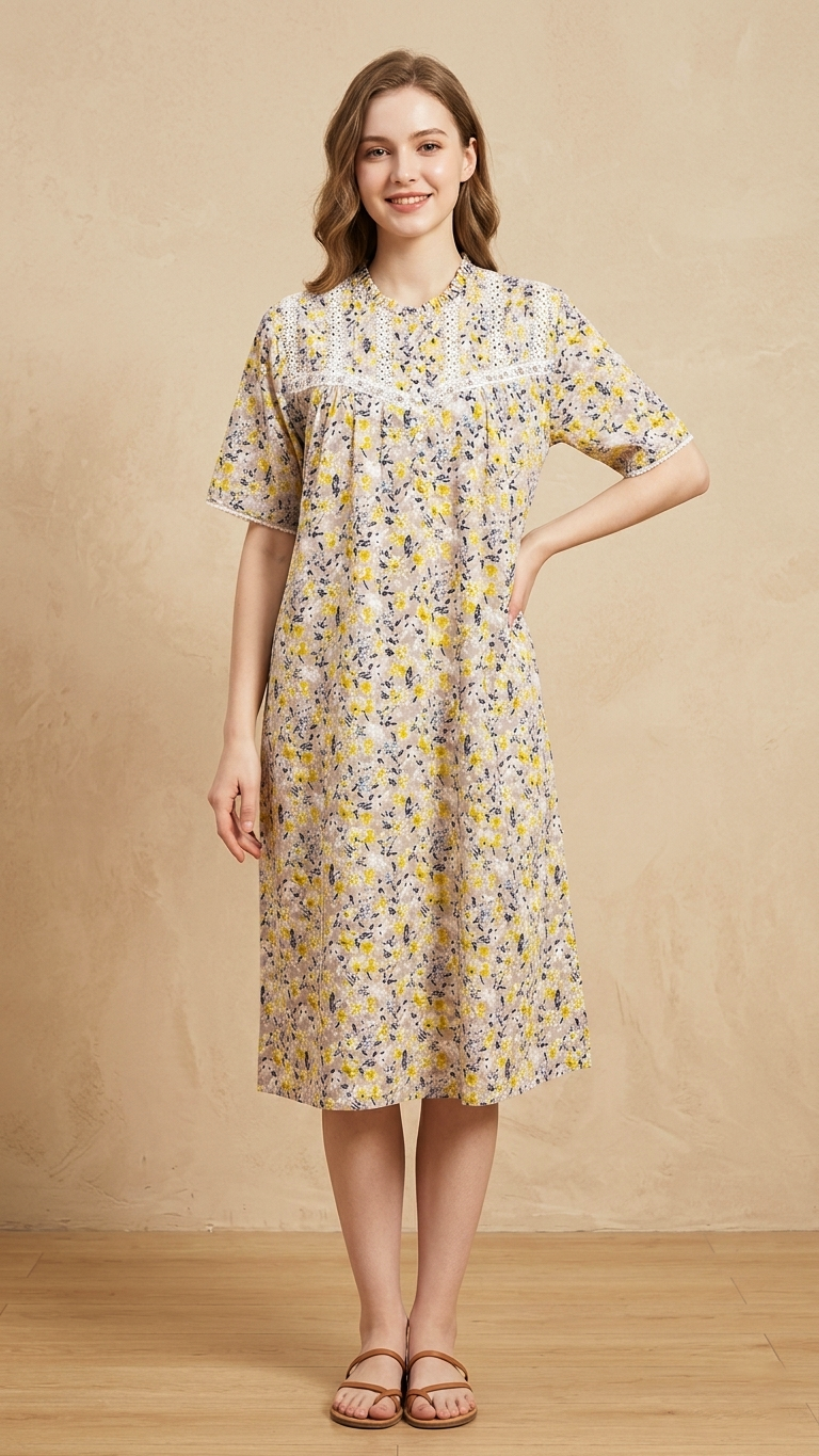 Half-sleeved dress in pure cotton 26-10-C-2