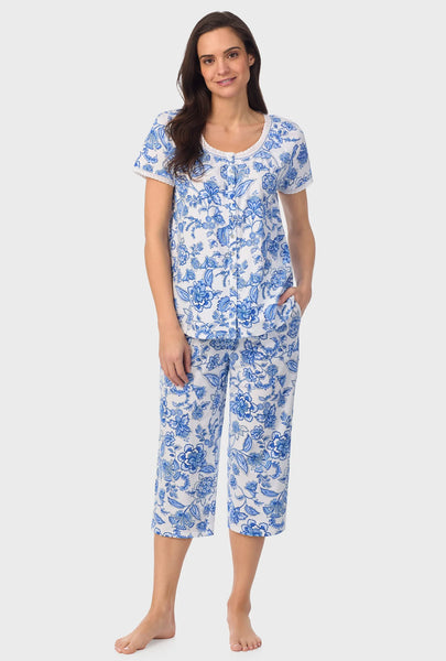 COBALT BLUE FLORAL VINE CAP SLEEVE CAPRI PANT PJ SET A90002-452