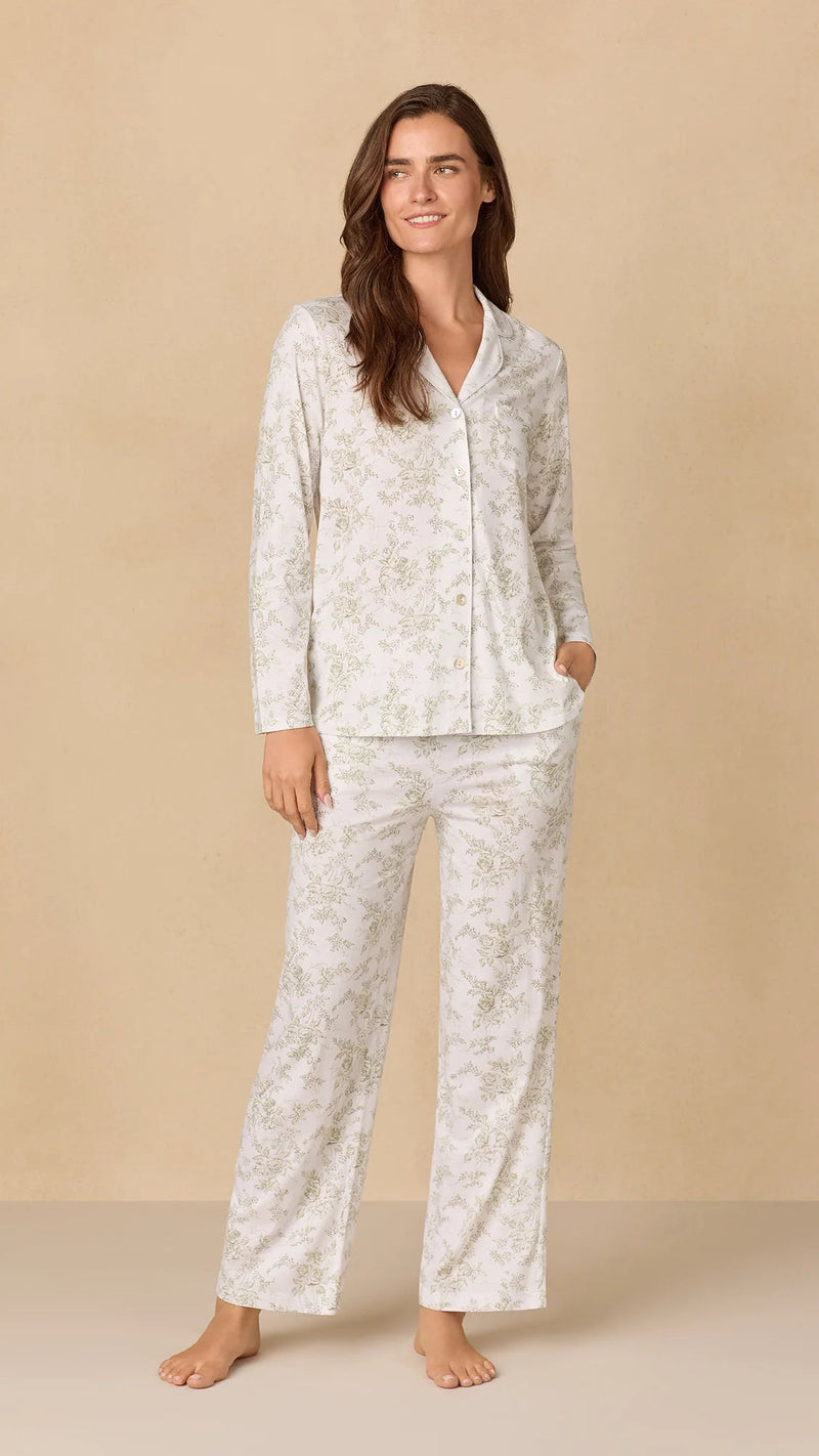 Whispering Rose Toile Long Cotton Knit Pajama CH92681-101