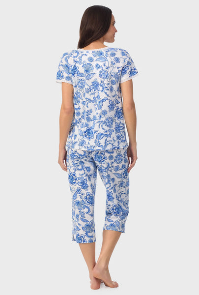 COBALT BLUE FLORAL VINE CAP SLEEVE CAPRI PANT PJ SET A90002-452