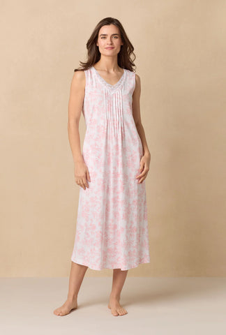 Coral Toile Long Sleeveless Cotton Knit Nightgown 72672-817-