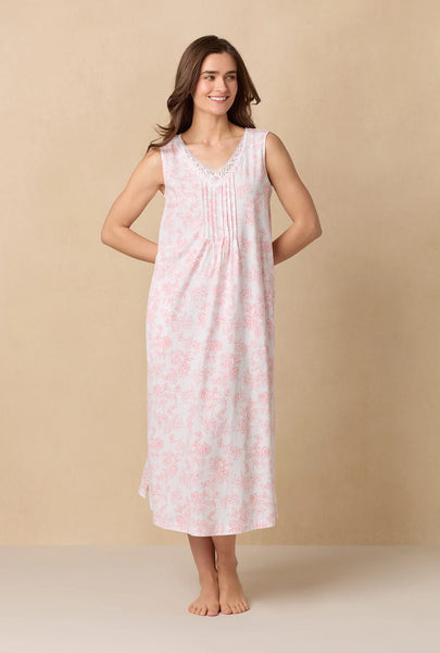 Coral Toile Long Sleeveless Cotton Knit Nightgown 72672-817-