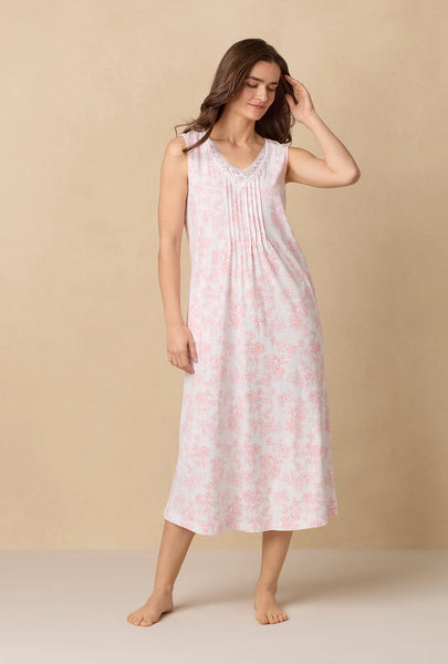 Coral Toile Long Sleeveless Cotton Knit Nightgown 72672-817-