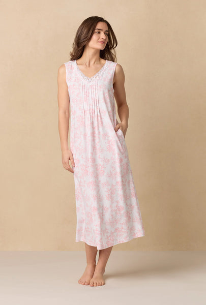 Coral Toile Long Sleeveless Cotton Knit Nightgown 72672-817-
