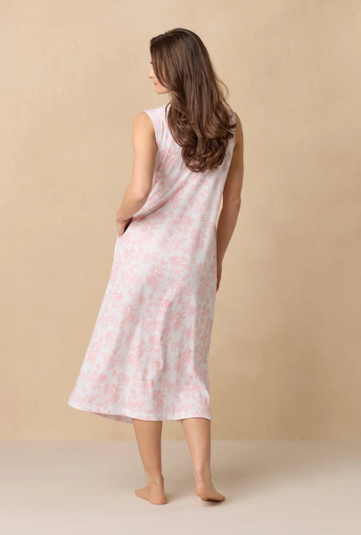 Coral Toile Long Sleeveless Cotton Knit Nightgown 72672-817-