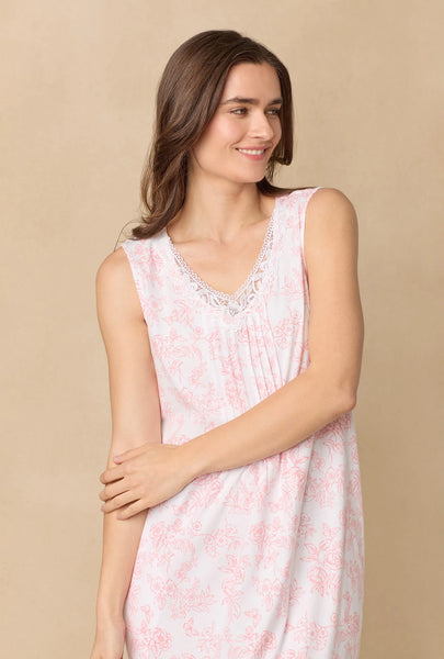 Coral Toile Long Sleeveless Cotton Knit Nightgown 72672-817-