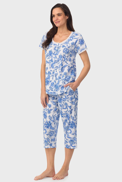 COBALT BLUE FLORAL VINE CAP SLEEVE CAPRI PANT PJ SET A90002-452