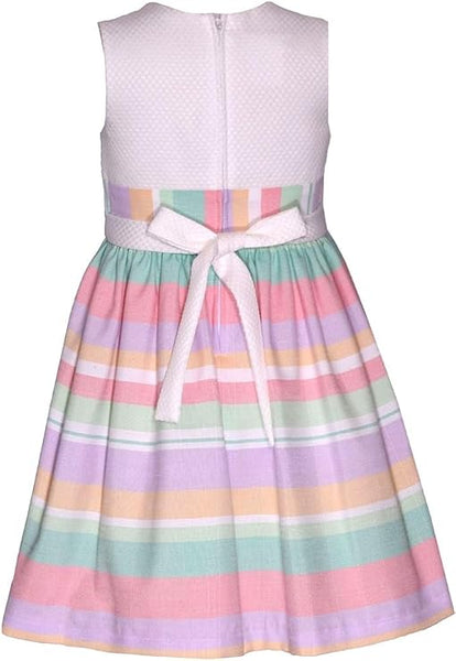 Bonnie Jean Girls 2T-16 Pastel Stripe Woven Yoke Bow Dress12266