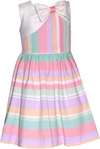 Bonnie Jean Girls 2T-16 Pastel Stripe Woven Yoke Bow Dress12266