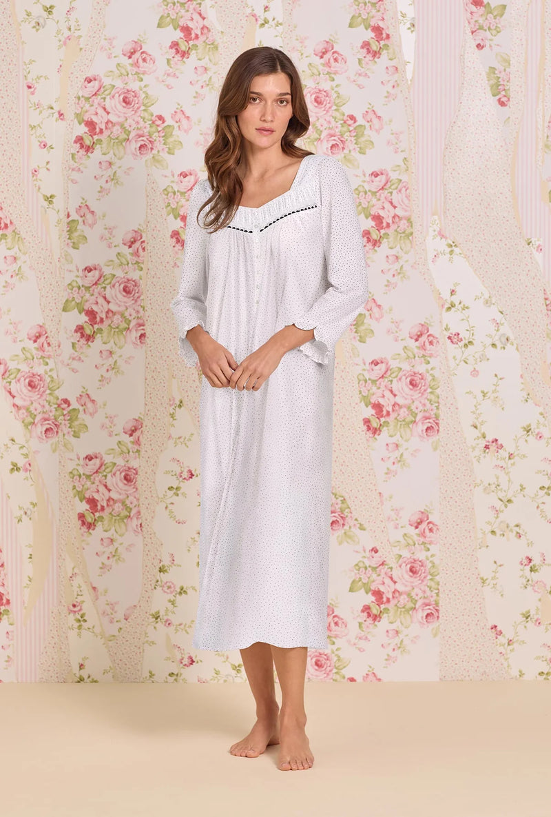 Classic Dot Cotton Knit 3/4 Sleeve Ballet Nightgown E70123-073