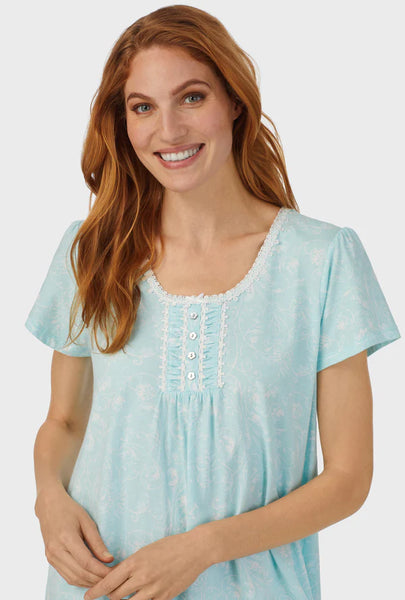 AQUA SCROLL CAP SLEEVE NIGHTSHIRT A30001-472