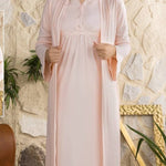 Soft two-piece women's sleepwear set (long, comfortable-fit nightgown and a white, long-sleeved open robe) 40816