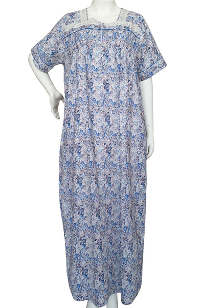 Heavyweight pure cotton half-sleeve dress with lace and 30cm zipper 25-08-A-2